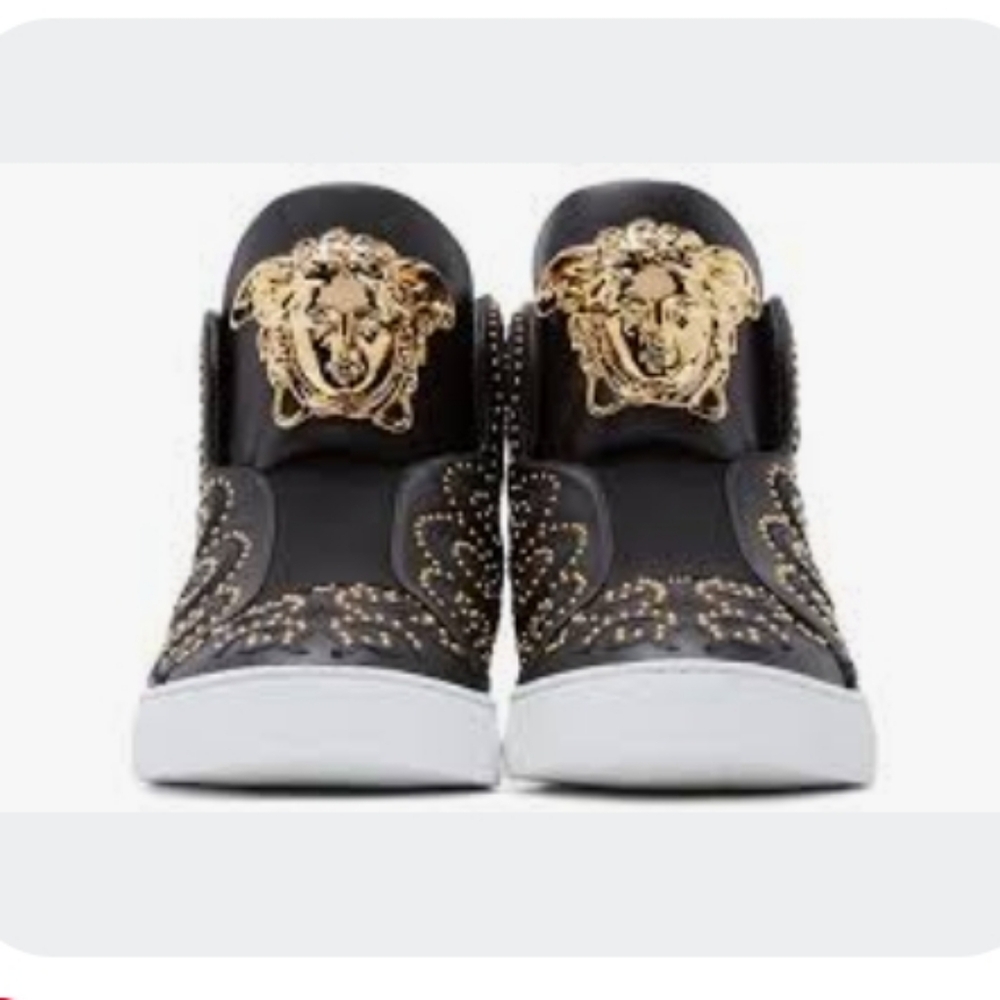 Versace black and gold leather medusa head mens sneakers ..size 40